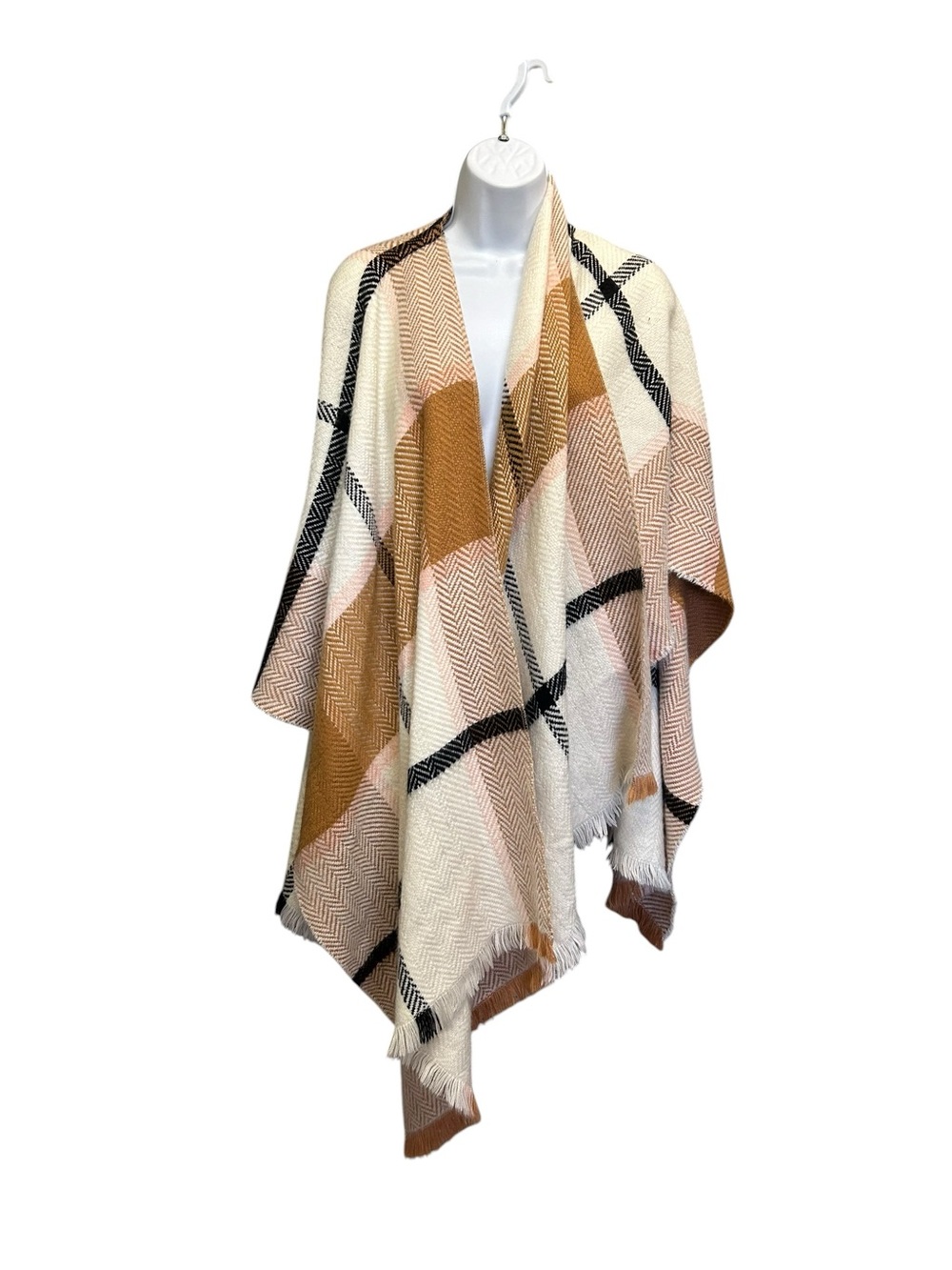 Old Navy Plaid Open-Front Fringe Poncho Shawl | One Size (OS)